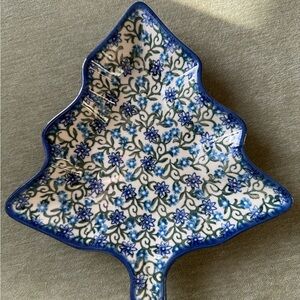 Polish Pottery Christmas tree Shaped Floral Ceramic Dish